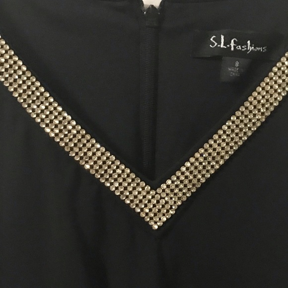 S.L.FASHION Black Tiered Ruffle Sleeveless Dress with Rhinestone Bling Detail - Picture 2 of 6